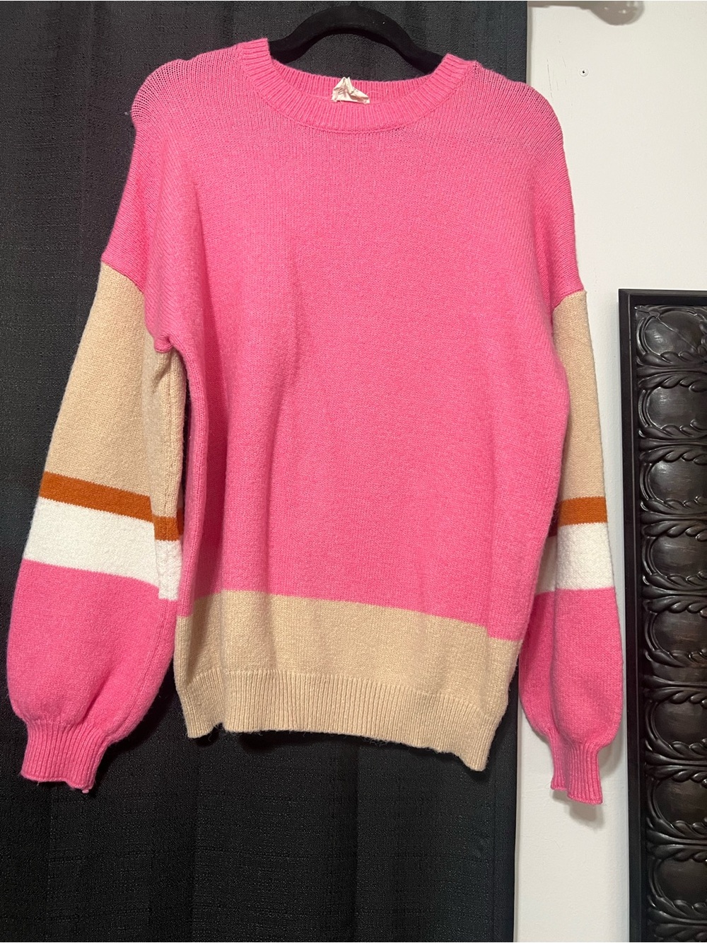 Pink Colorblock Crewneck Sweater
